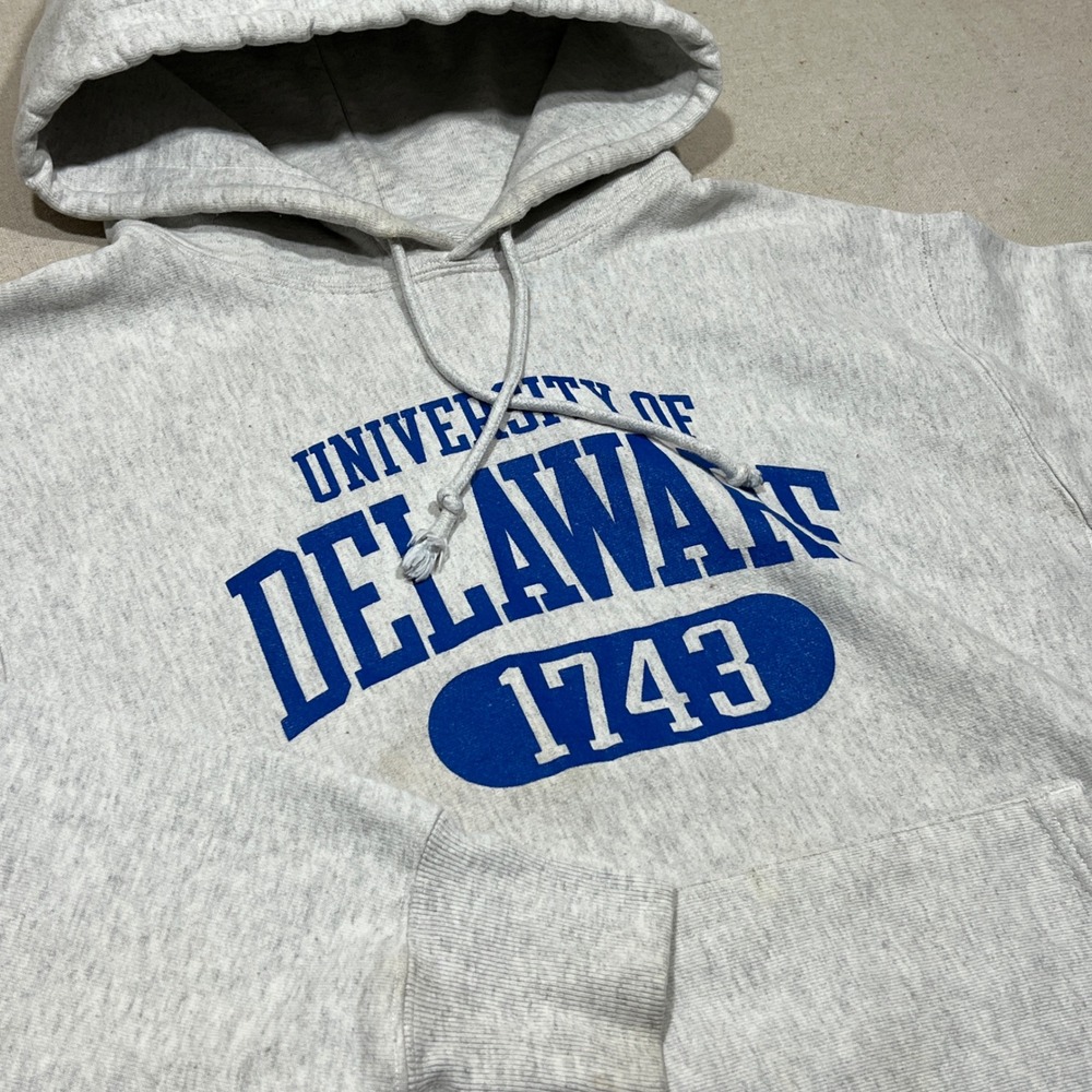 Champion Reverse Weave University of Delaware Hoodie Sweatshirt Mens Medium Grey